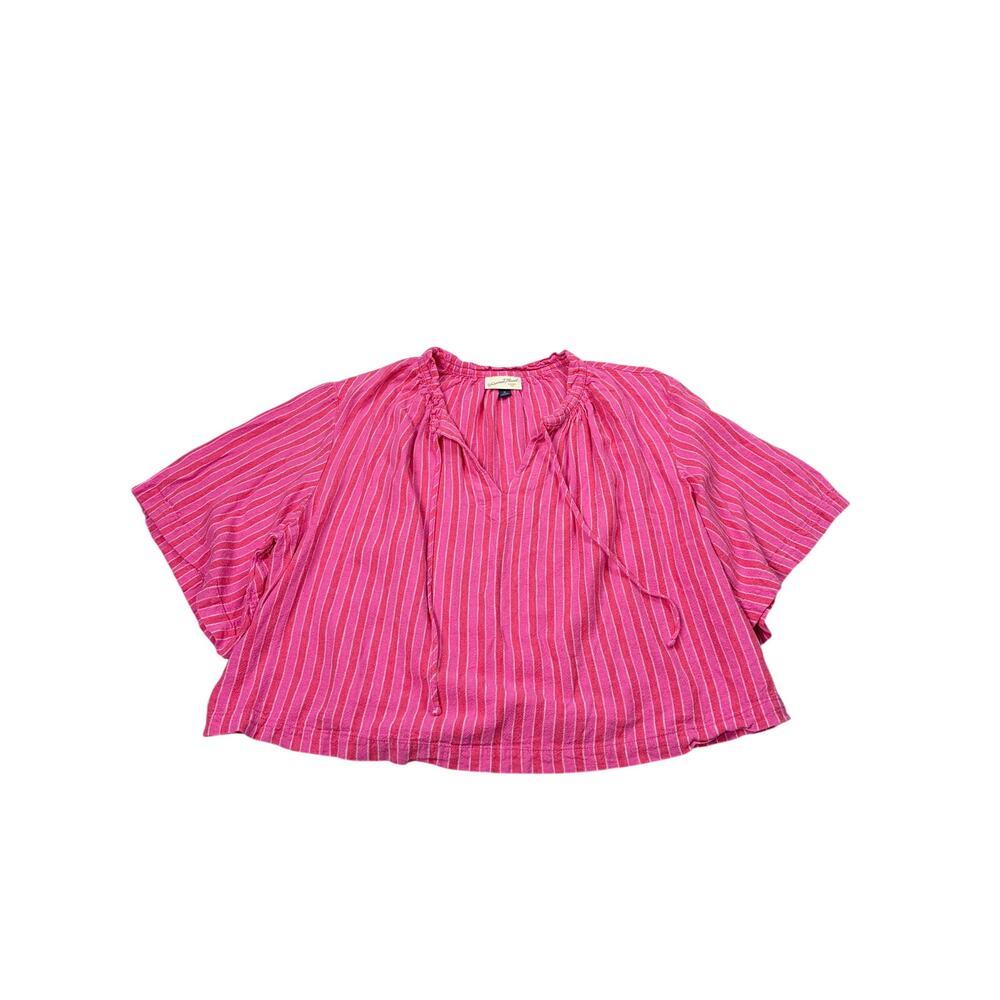Universal Thread womens linen blend pink stripe cropped shirt. Size M. beach